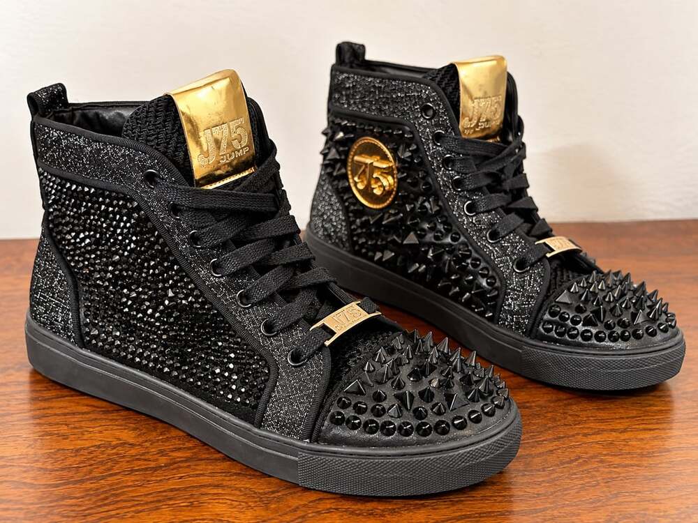 J75 by JUMP Garage Spiked Studded Rhinestone High Top Sneakers Black Men’s 8 Rar